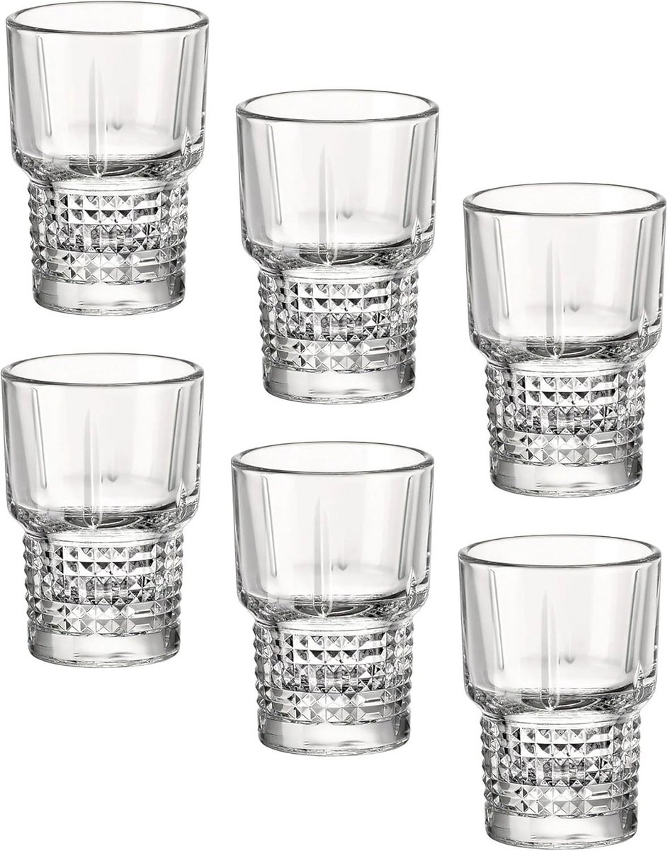 Novecento Barware Shotglazen Set van 6 - Stapelbare Glazen - Kristalhelder