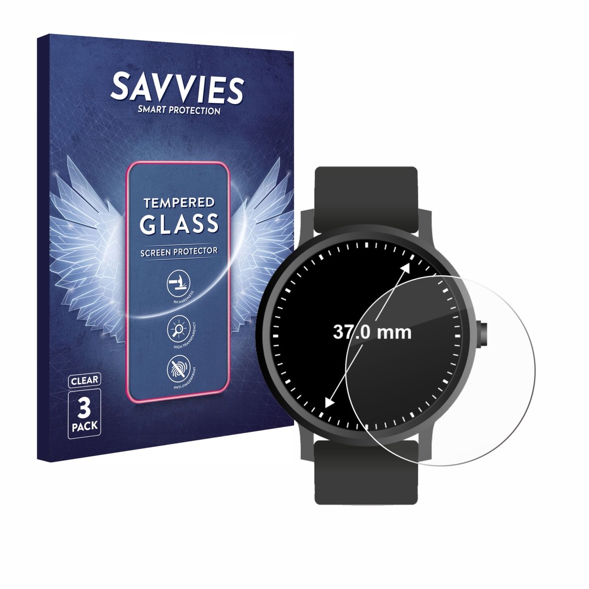 Savvies - Glas Screenprotector voor Ronde Displays (ø: 37 mm) - Gehard Beschermglas 9H 3 Stuks
