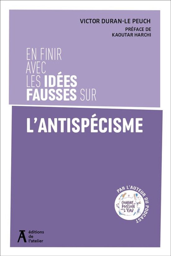 Couverture de livre avec le titre 'En finir avec les idées fausses sur l'antispecisme' en violet et blanc.