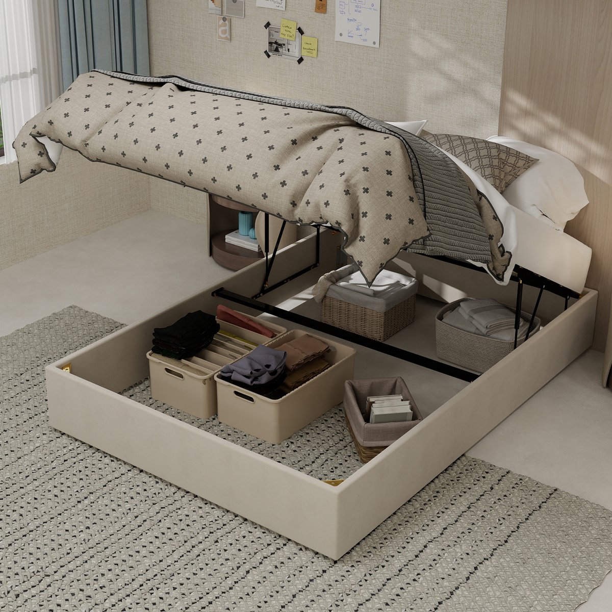 MIVRAY Bedframe 140x200 Cm - Modern Minimalistisch Design - Stevig Metalen Frame - Zonder Hoofdbord En Matras - Stof - Beige