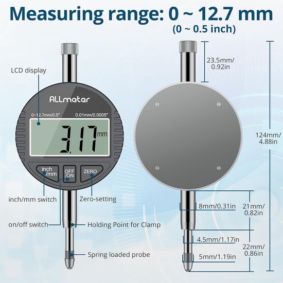 Digitale boormeter voor binnendiameter 50-160 mm met 12 meetkoppen en ...