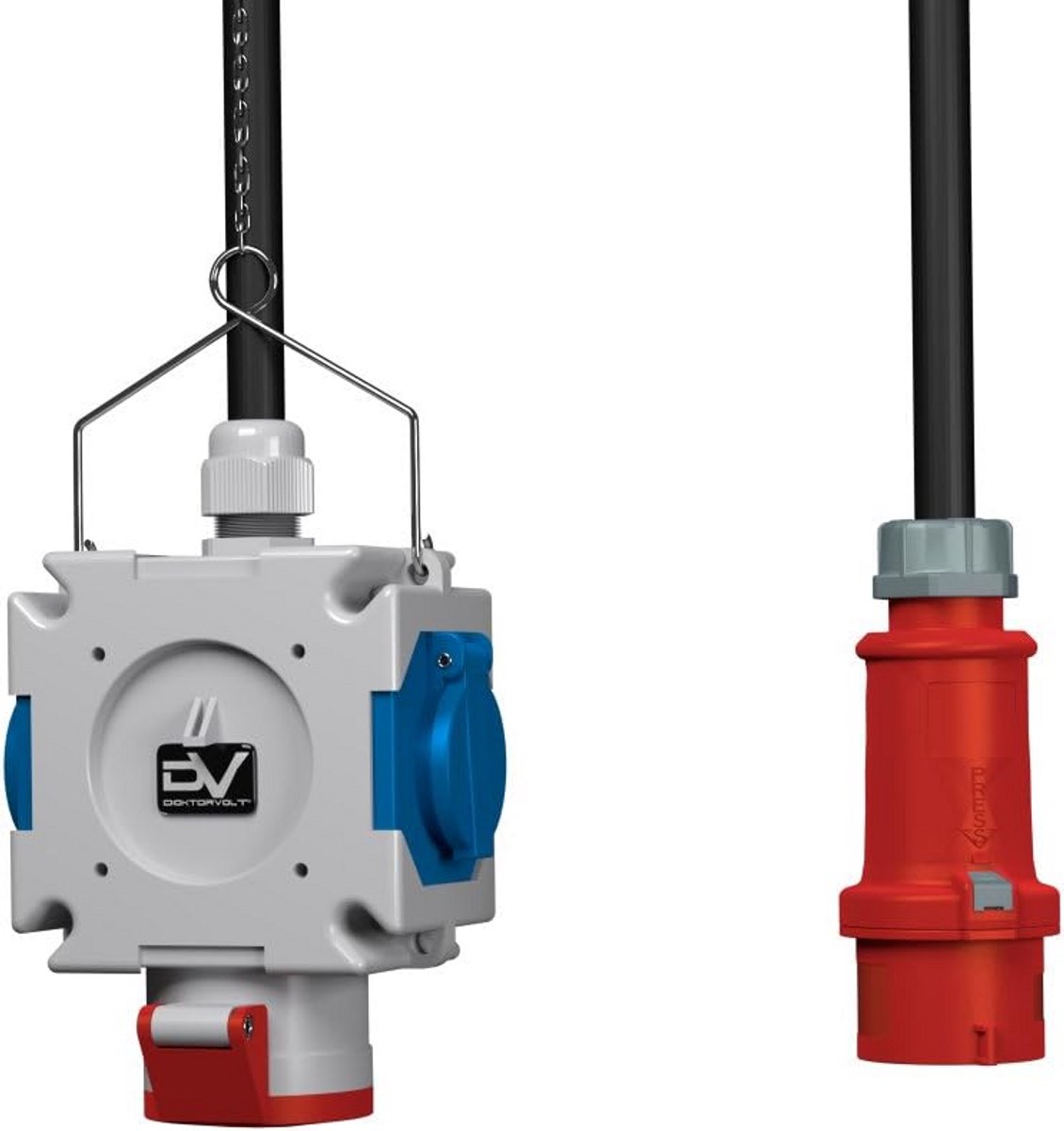 Stroomverdeler 1 x 16A/5P 2x230V met gegalvaniseerde kabelconnector