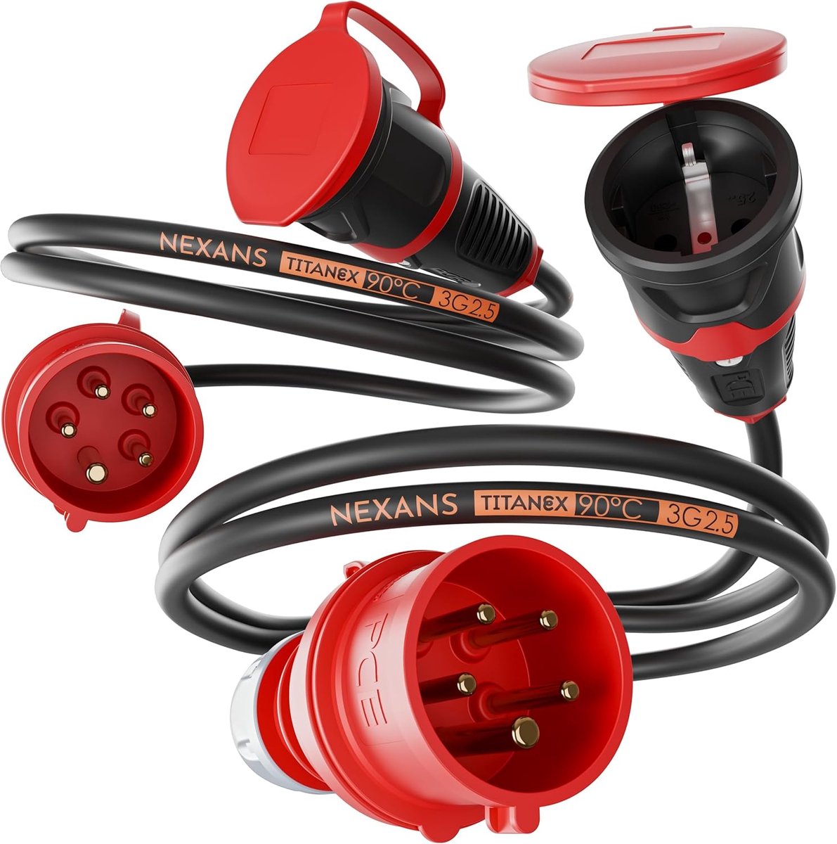 Adapter 2 x 1,5 m 16 A sterk stroom naar 230 V Schuko koppeling - IP44 rubberen slangkabel