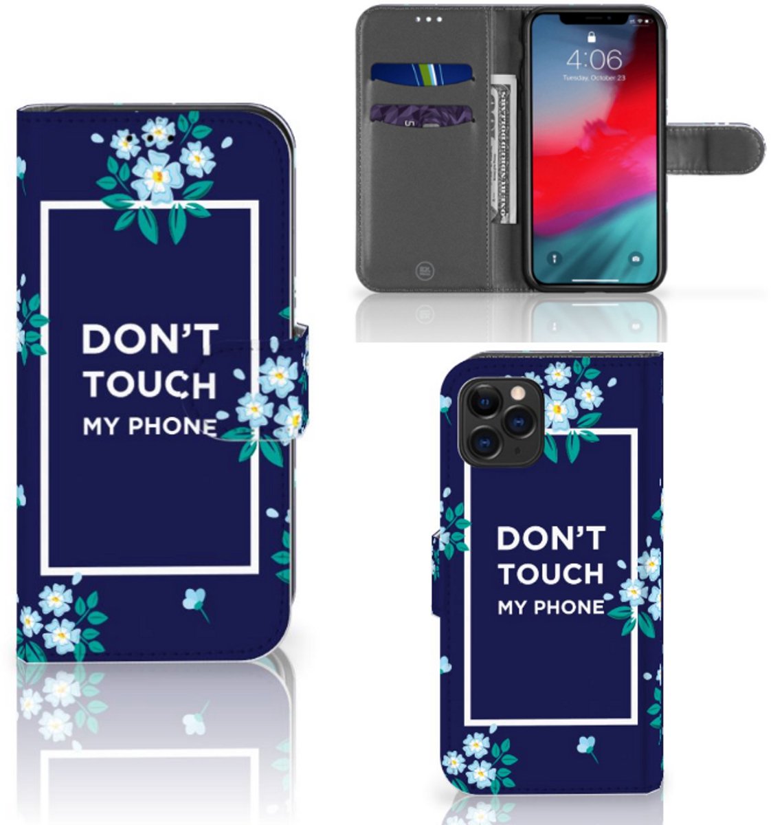 Apple iPhone 11 Pro Portemonnee Hoesje Flowers Blue DTMP