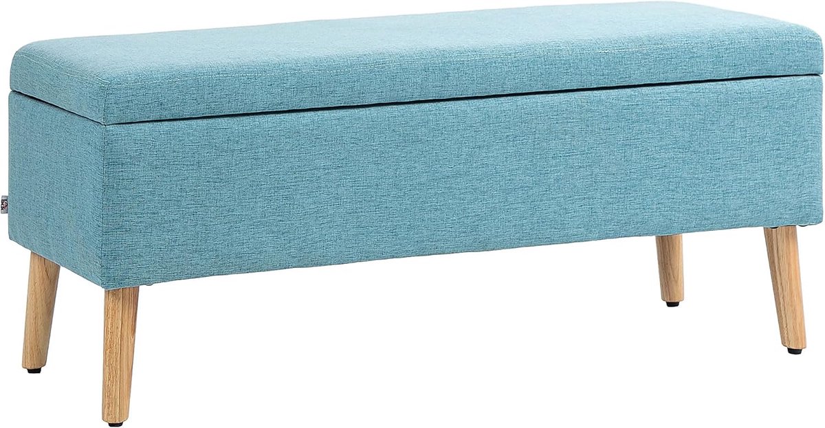 Zitbank met Opbergruimte - Elegante Polsterbank in Linnenlook voor Woonkamer, Slaapkamer en Hal - Blauw - 110 cm