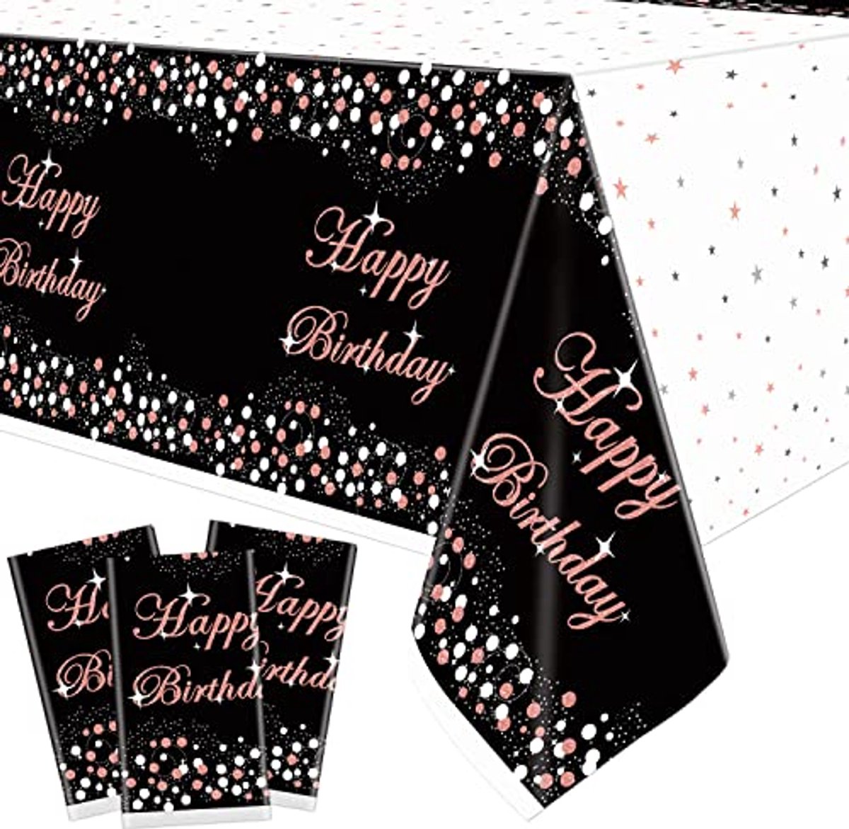 Ultiluxe® Tafellaken Wegwerp - Happy Birthday - Dun Tafelkleed - Tafeldecoratie - 130 x 220 cm - Partydecoratie - Waterafstotend - Kunststof - Voor feestjes en verjaardagen - Roze/zwart/wit