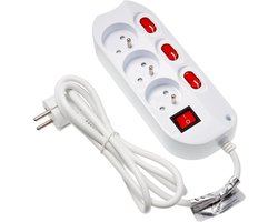 Multiprise met 3 stopcontacten en individuele schakelaar voor wandmontage, 1,5 m