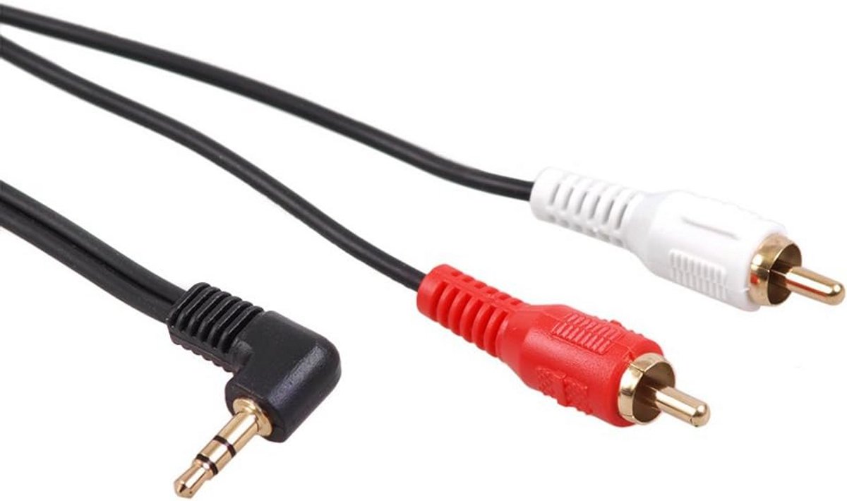Hoekige 3.5mm Stereo Jack naar 2 RCA Phono Plugs Kabel - Goud, 1 Meter