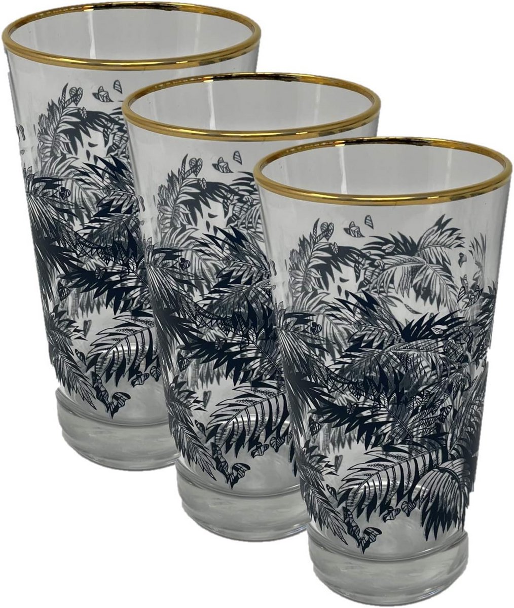 Highball glas met gouden rand en palmdesign - 3 x 37 cl