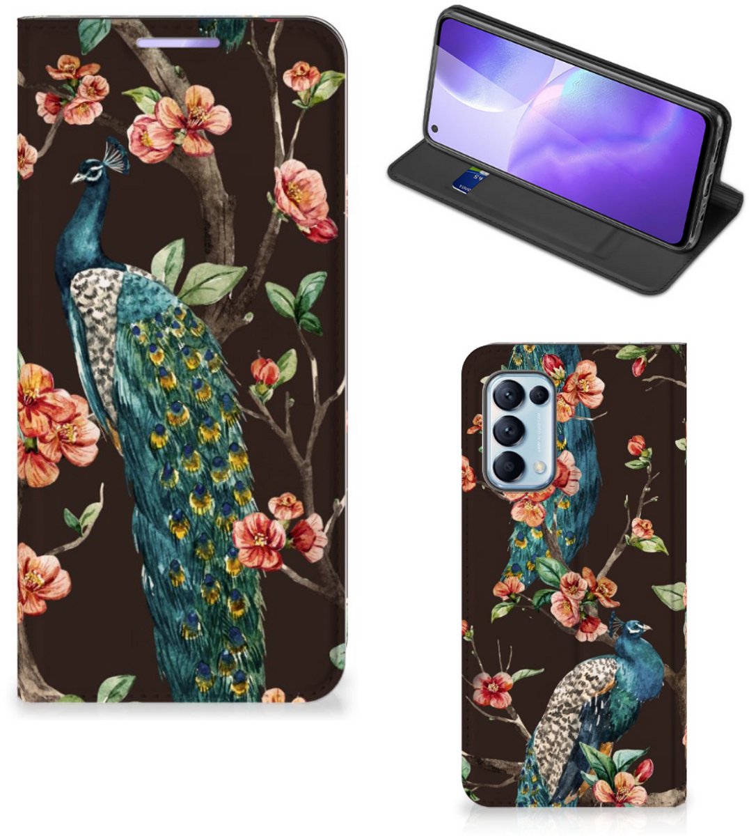 OPPO Find X3 Lite Hoesje maken Pauw met Bloemen
