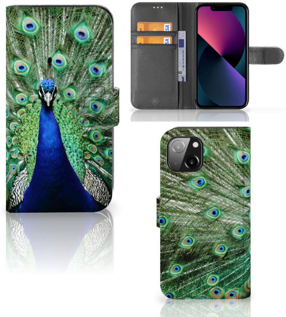 Apple iPhone 13 Telefoonhoesje met Pasjes Pauw