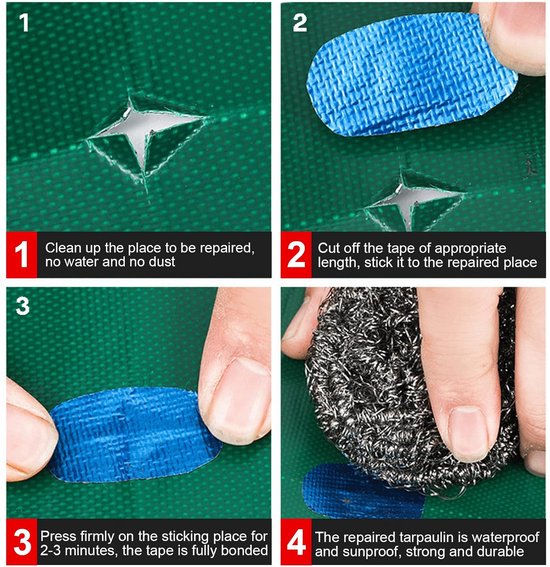 Dekzeil Reparatie Tape - Plakband voor Luifels - Waterdicht Repareren - Sterke Hechting - 8cm x 5m - Blauw — afbeelding 5