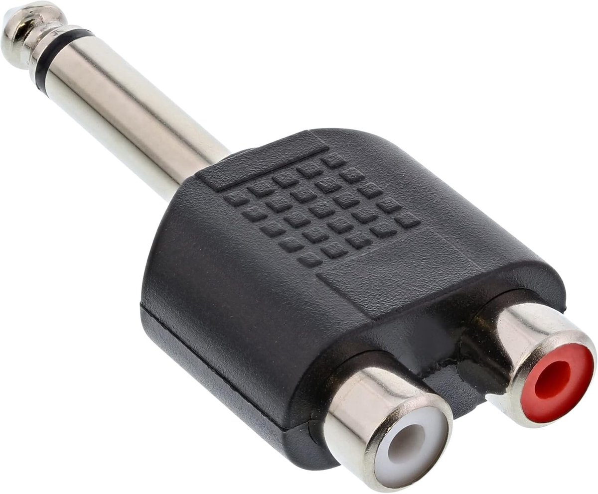 Audio adapter 6.3mm jack plug naar 2x RCA jack - mono
