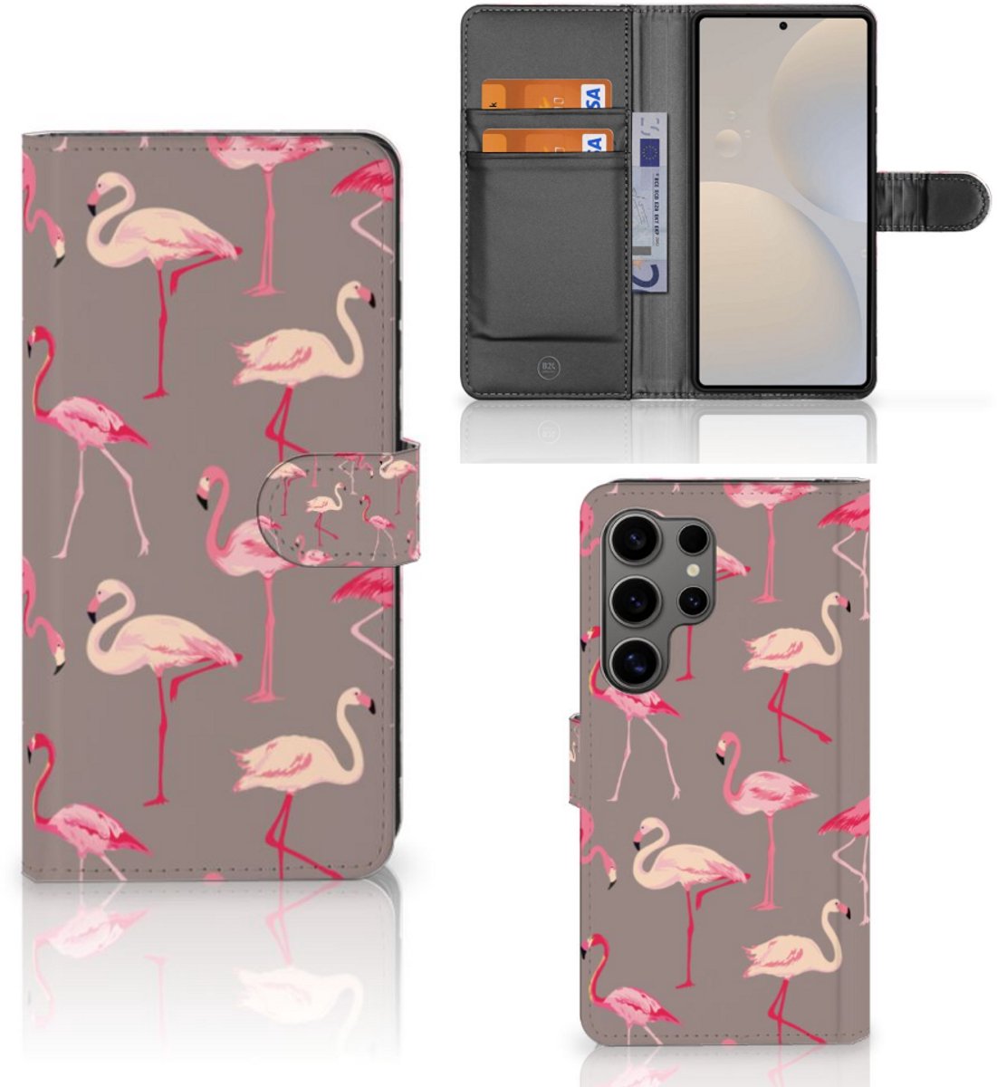 Samsung Galaxy S25 Ultra Telefoonhoesje met Pasjes Flamingo