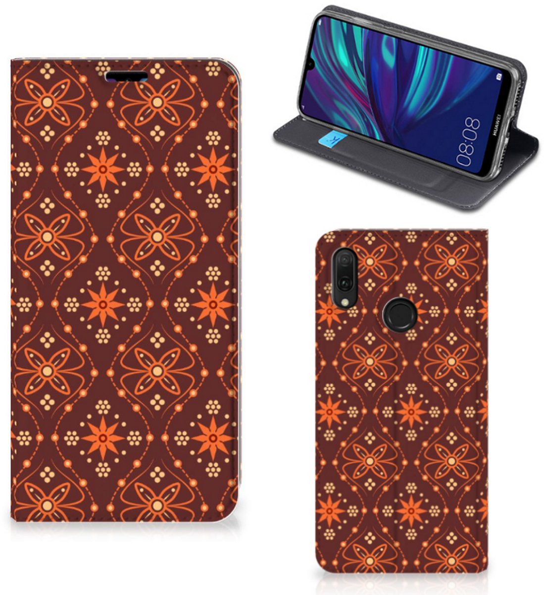 Huawei Y7 hoesje Y7 Pro (2019) Hoesje met Magneet Batik Brown