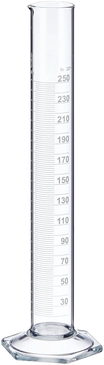 Maatcilinder 250 ml - Borosilicaatglas Klasse B met Zeskantige Basis
