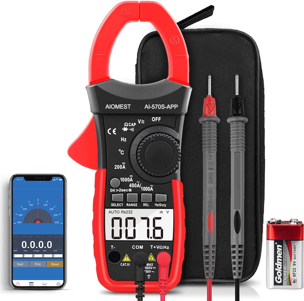 Digitale Bluetooth Stroommeter en Klem Multimeter - 6000 Counts Auto-Ranging voor AC/DC Spanning en Stroom