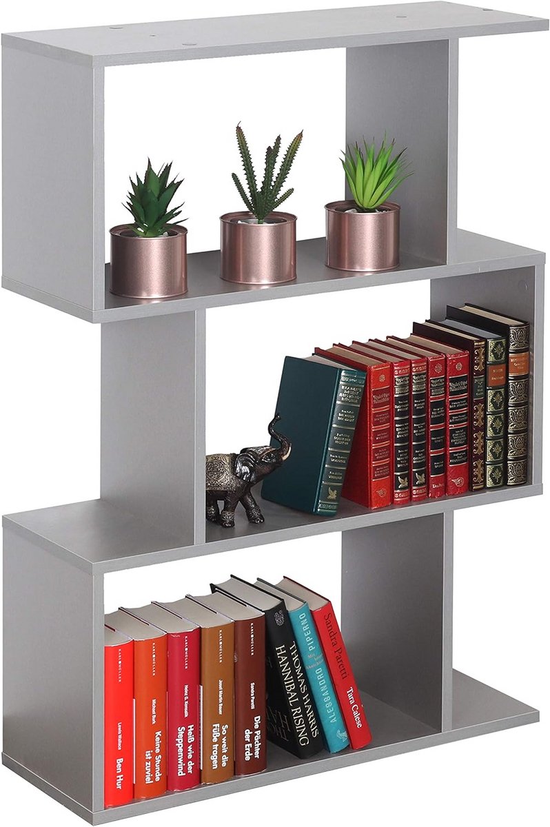 Staande Boekenkast met 8 Vakken - Grijs Opbergmeubel voor Woonkamer en Hobbykamer