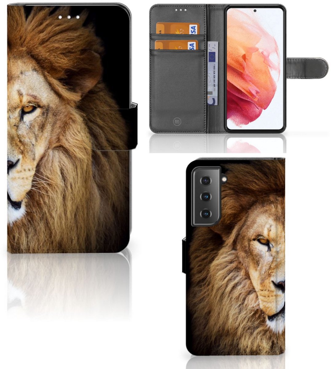 Samsung Galaxy S21 Telefoonhoesje met Pasjes Leeuw