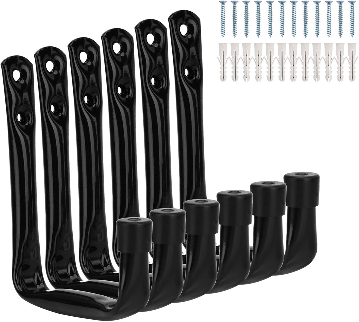 Set van 6 robuuste J-haken voor garage – wandhouder voor ladder, fiets, tuinslang en elekt