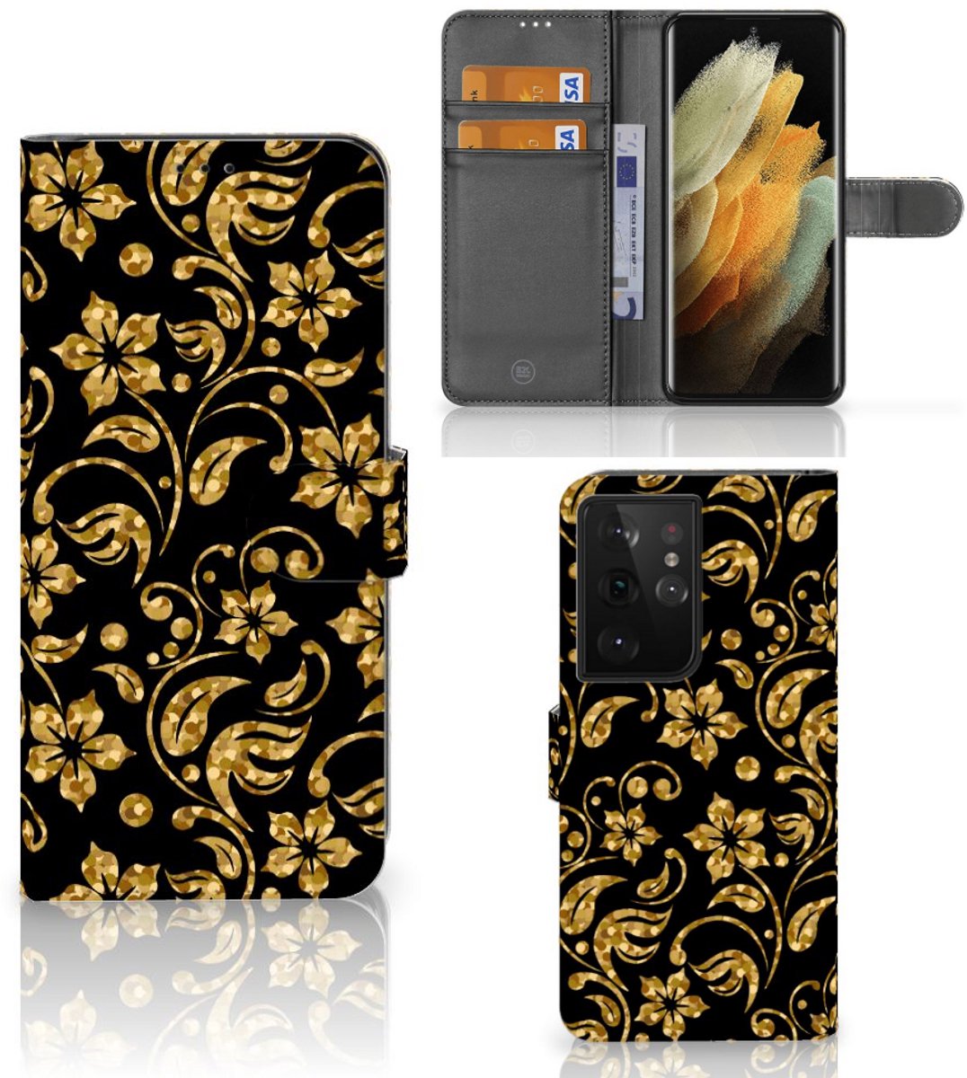 Samsung Galaxy S21 Ultra Hoesje Gouden Bloemen