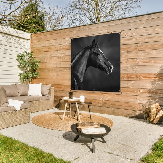 Tuindoek Paard - Dieren - Zwart - Wit - Portret - 100x100 cm Tuindoek Paard - Dieren - Zwart - Wit - Portret - 100x100 cm
