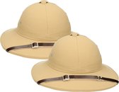 Tropenhelm - 2x - safari helmhoed - lichtbruin - volwassenen - verkleed hoeden