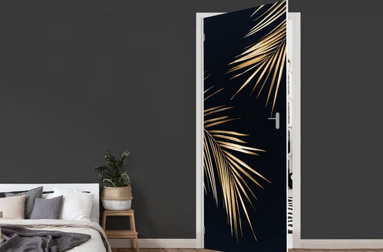 Sticker de porte Feuilles - Plantes - Or - Zwart - Luxe - 90x235 cm - Poster de porte