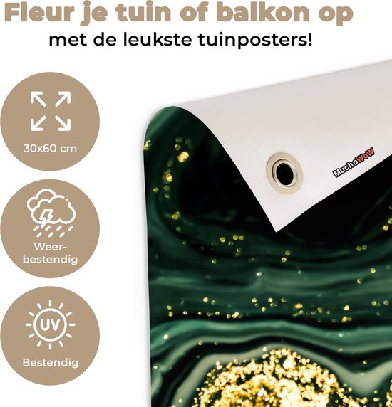 Poster jardin Goud - Glitter - Pailleté - Vert - Aspect marbre - Luxe - 30x60 cm - Toile jardin - Poster extérieur
