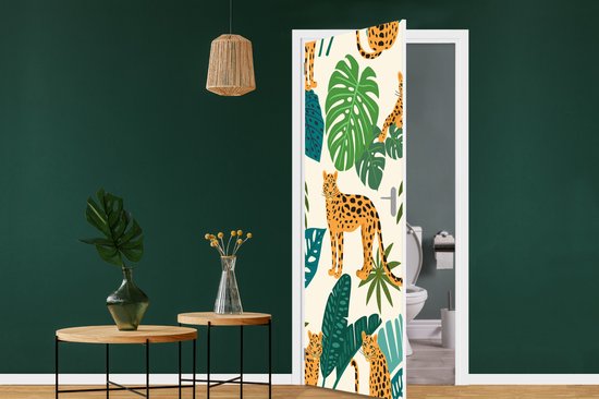 Sticker de porte Jungle - Léopard - Plantes - Motif - Meiden - Garçons - 90x205 cm - Poster de porte