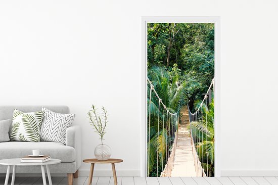 Deurposter 80x205 cm - Deursticker Jungle - Palmboom - Brug - Natuur - Planten - Meubelfolie zelfklevend - Deurfolie woonkamer - Interieurfolie fotobehang - Deur plakfolie - Deurstickers - Deurbehang sticker - Kamer decoratie