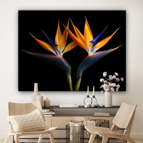 Peinture sur toile 160x120 cm - Décoration murale Plantes - Fleurs - Fleur oiseau de paradis - Portrait - Zwart - Décoration murale salon - Décoration chambre - Accessoires de chambre - Peintures