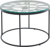 Rootz Zwarte Salontafel met Decoratieve Klok - Glas & Metaal - Modern Design - Kleine Ronde Tafel - 60x60x43 cm