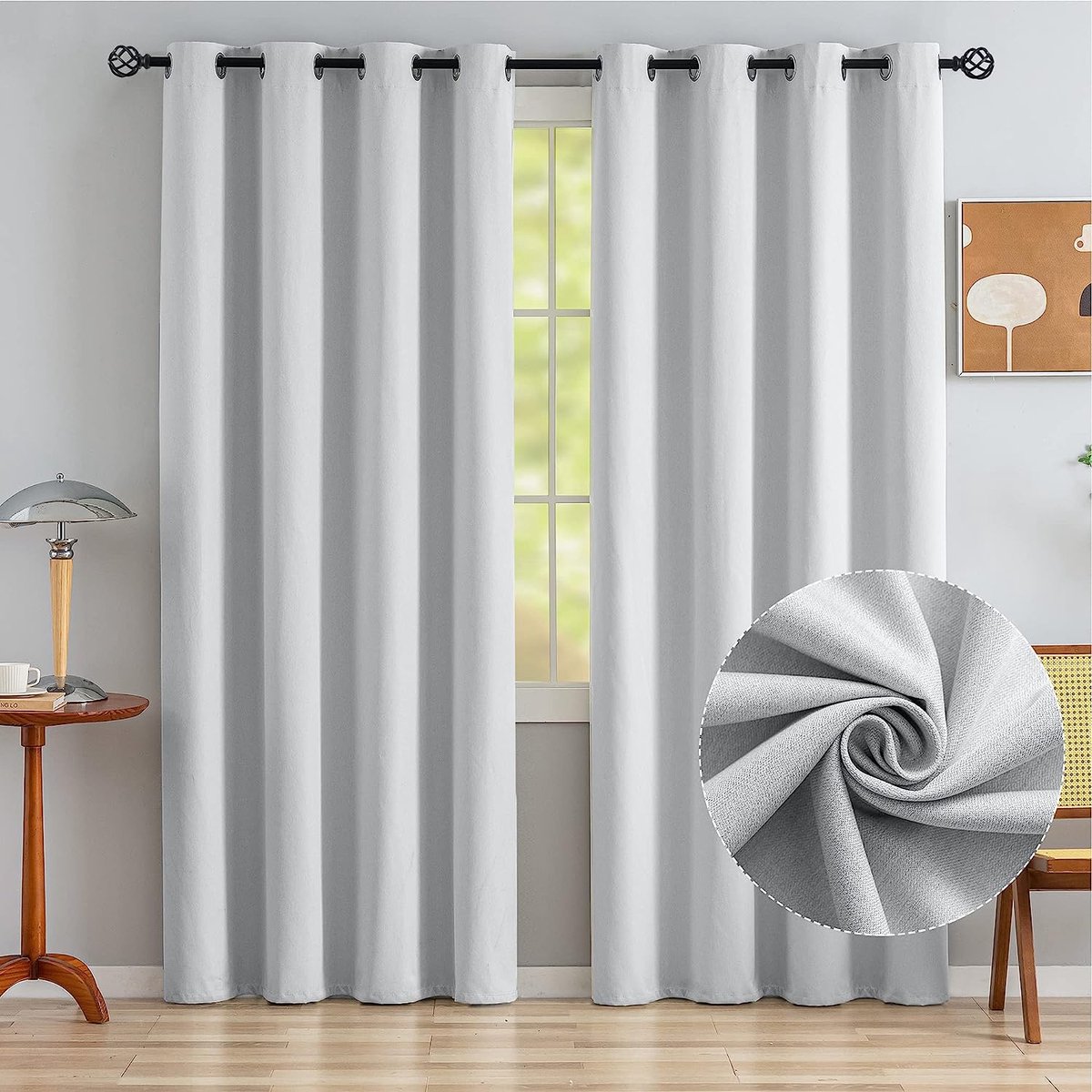 Verduisteringsgordijnen, thermogordijn met ringen, ondoorzichtig, bescherming tegen kou voor slaapkamer en woonkamer, 245 x 140 cm, gebroken wit, set van 2