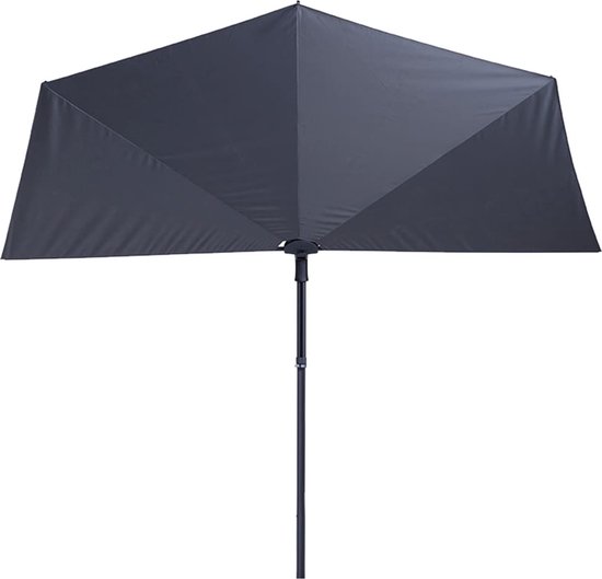Bovenaanzicht van een open, donkergrijze Madison Sun Wave parasol op witte achtergrond.