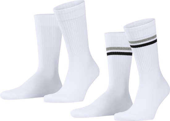 Esprit Tennis Stripe 2-Pack duurzaam gestreept organisch katoen multipack sokken heren wit - Maat 39-42