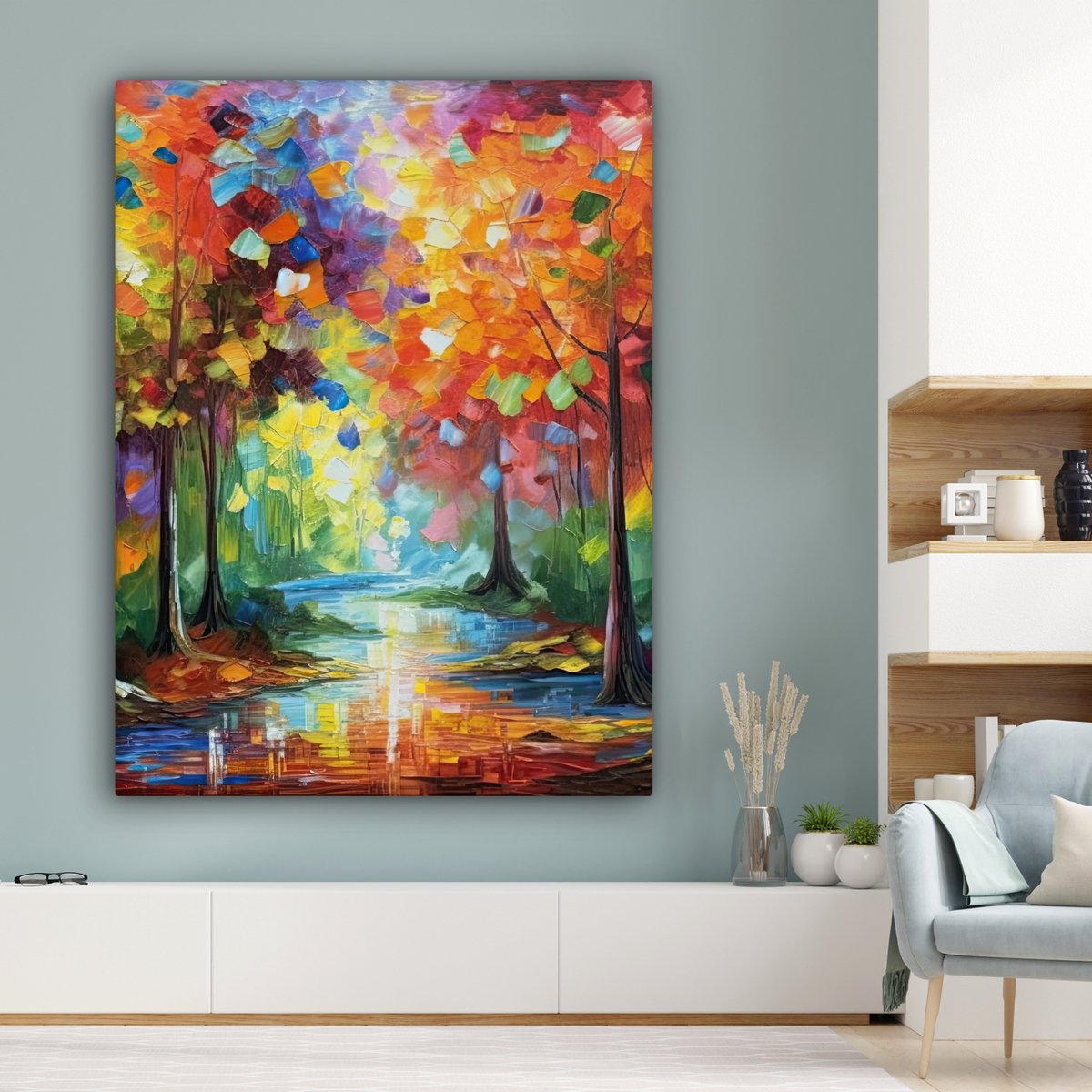 Tableau Peinture Paysage - Forêt - Couleurs - Nature - 60x40 cm -  Décoration murale