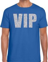 VIP zilver glitter tekst t-shirt blauw heren M