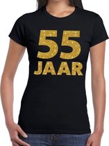 55 jaar goud glitter verjaardag/jubileum kado shirt zwart dames XS