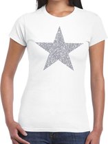 Zilveren ster glitter t-shirt wit dames S