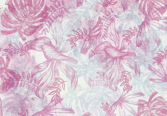 Fotobehang - Vlies Behang - Roze Botanische Jungle Bladeren - 520 x 318 cm