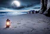 Fotobehang - Vlies Behang - Strand, Zee en de Maan in de Nacht - 368 x 254 cm