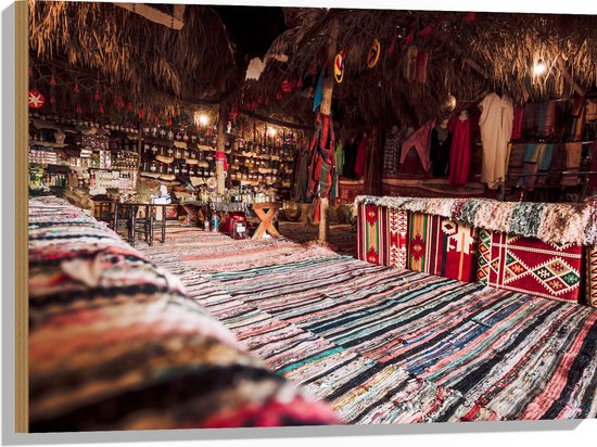 Hout - Traditionele Markt in Egypte - 80x60 cm - 9 mm dik - Foto op Hout (Met Ophangsysteem)