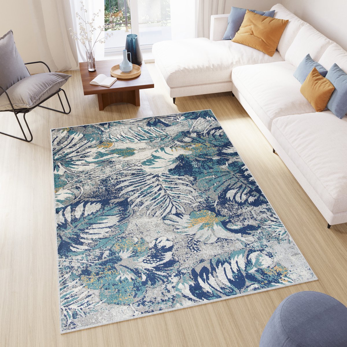 Tapiso Denver Vloerkleed Blauw Grijs Laagpolig Tapijt Maat- 120x170