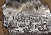 Fotobehang - Vlies Behang - Oorlog op met Boten op Zee - Schepen - Retro - Vintage - 416 x 254 cm