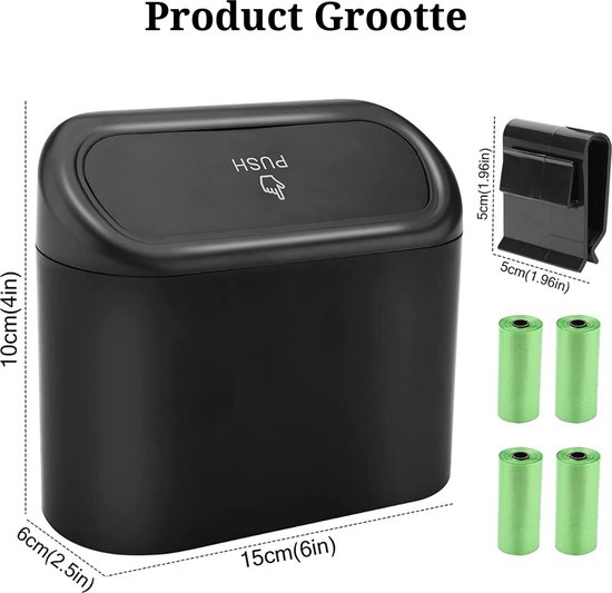 thumbnail: Auto Prullenbak Met Deksel Voor VW T-Cross (vanaf 04/2019) - Mini Vuilnisbak Met 30 Zakken, Voor Auto-opslag