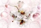 Fotobehang - Vlies Behang - Bloemen op Roze Abstracte Achtergrond - 312 x 219 cm