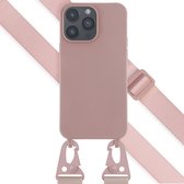 Selencia Hoesje Met Koord Geschikt voor iPhone 14 Pro Max - Selencia Siliconen hoesje met afneembaar koord - roze