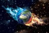 Fotobehang - Vlies Behang - Planeet Aarde vanuit de Ruimte - Wereld - Wereldbol - Aardbol - Sterren - 254 x 184 cm