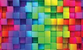 Fotobehang - Vlies Behang - Kubussen in Regenboogkleuren 3D - 312 x 219 cm